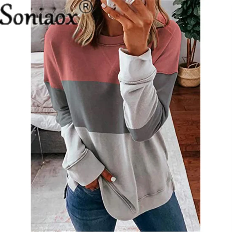 Свитшот женский с длинным рукавом и принтом в полоску осень 2021