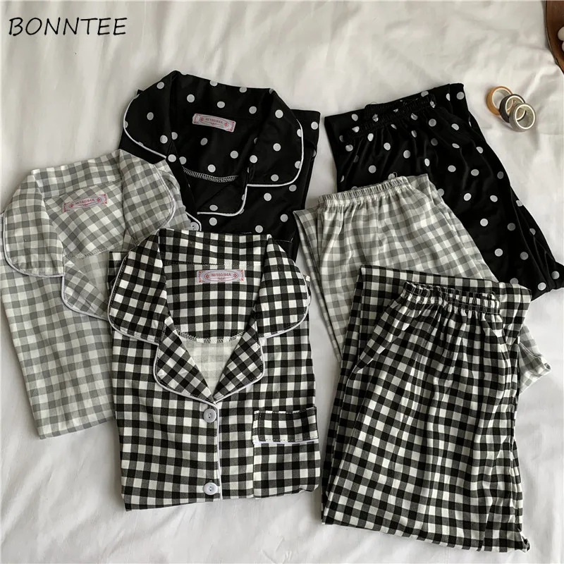 Пижамный комплект Женский в клетку милая мягкая Ночная рубашка японском стиле