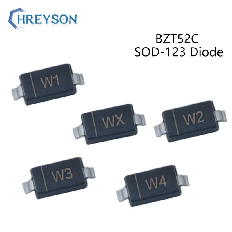 Диод Зенера SMD BZT52C4V7 W7 BZT52C5V1 W8 BZT52C5V6 W9 BZT52C6V2 WA BZT52C6V8 WB BZT52C7V5 WC BZT52C8V2 WD SOD-100, 123 шт.