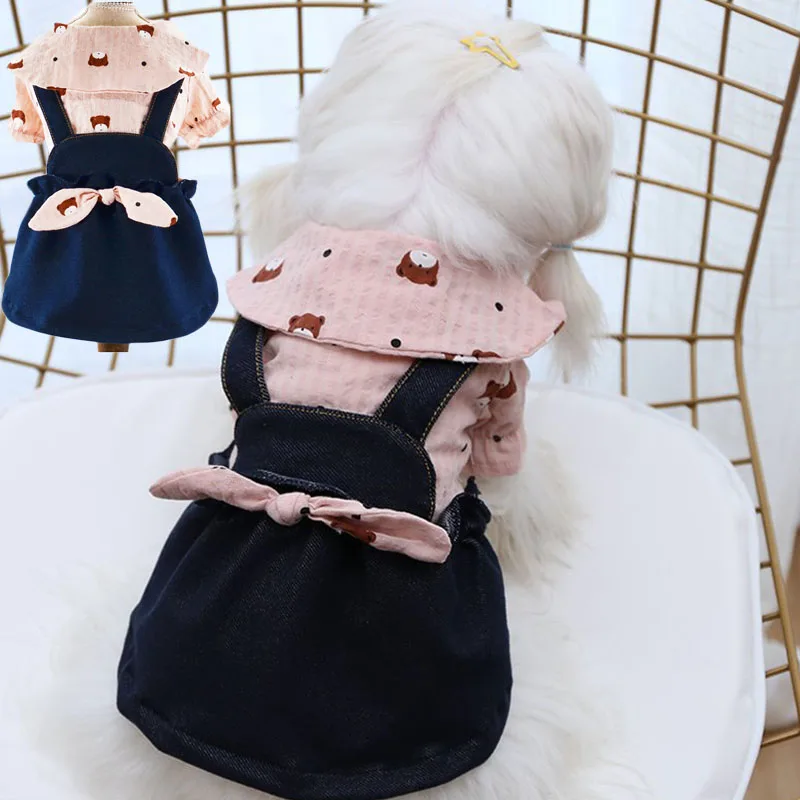 Одежда для домашних животных с милым медведем платья собак летняя рубашка