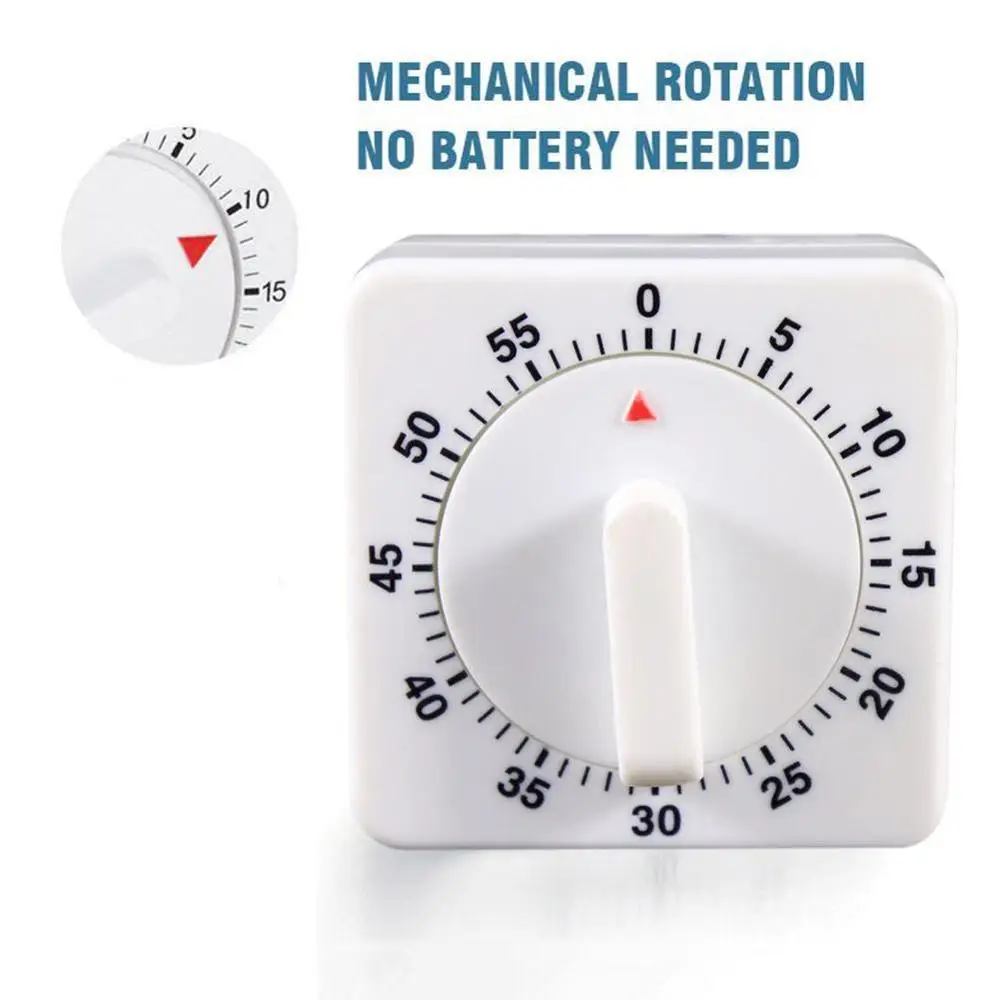 

Кухонный таймер, будильник с обратным отсчетом, белый квадратный механический таймер для приготовления пищи, будильник для кухни