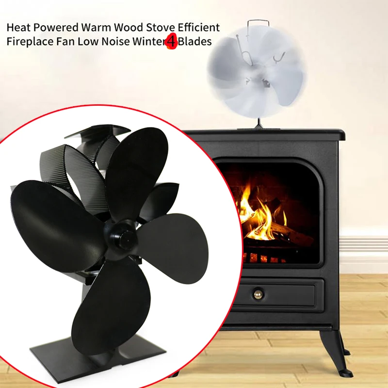 

4 Blade Black Fireplace Heat Powered Stove Fan Log Wood Burner Eco Friendly Quiet Fan Home Efficient Heat Distribution