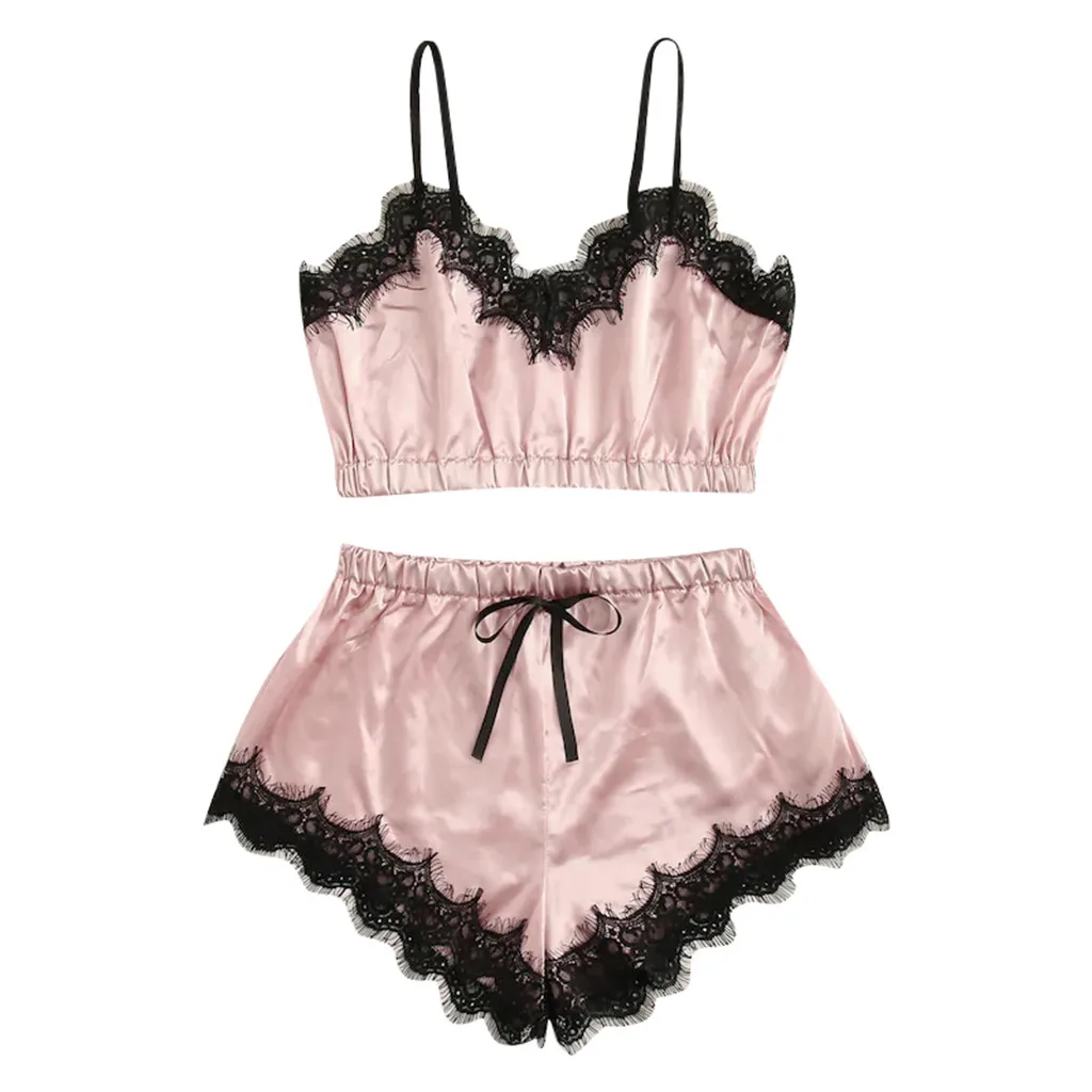 

Satin Silk Pijamas For Women Pyjama Sexy Pajamas Nightwear Female Sleepwear Sleeveless Strapless Lace Up Home Wear