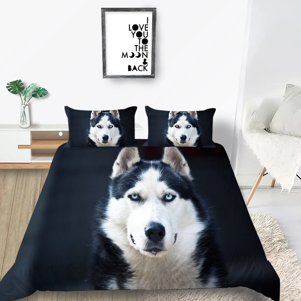 

King Size Bedding Set Husky Handsome Simple Cool 3D Duvet Cover Dog Queen Twin Full Single Double Unique Design Bed Set