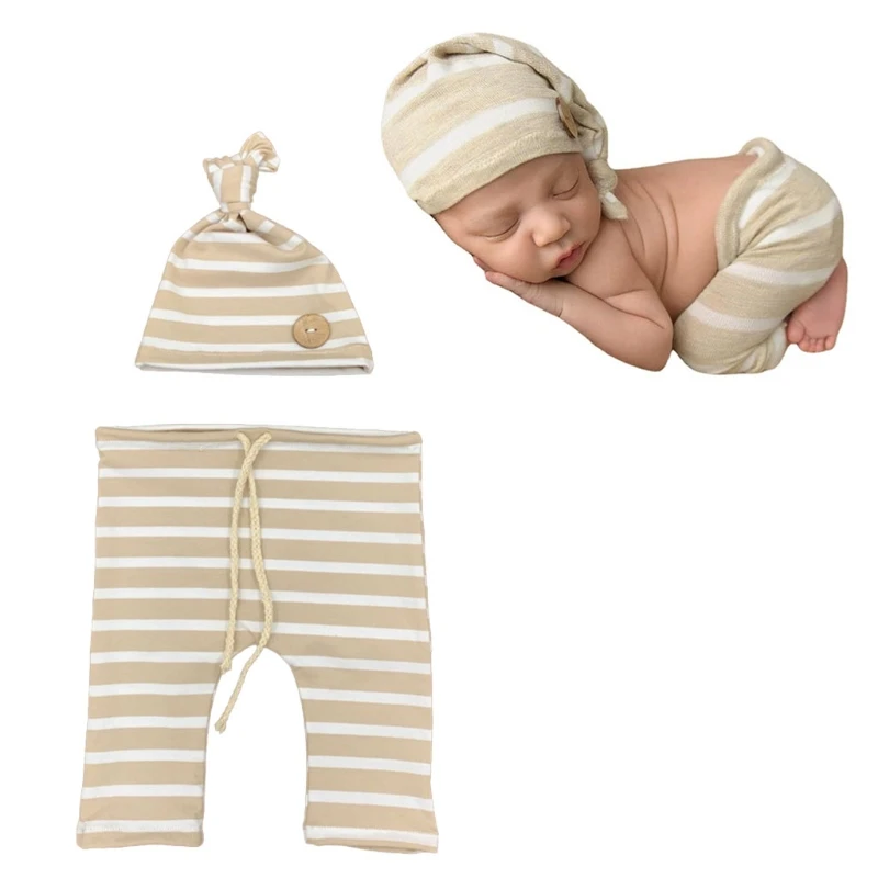 

D7WF 2 Pcs Soft Cotton Baby Hat Pants Set Newborn Photography Props Costumes for Infant Photo Shooting