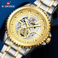 naviforce luxury brand mens fashion sports watches business gold quartz wristwatch waterproof hollow dial stainless steel clock