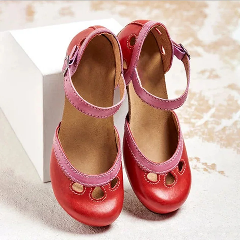

Women Retro Sandals Woman Causal Ankle Buckle Straps Howllow Out Ladies Pumps Vintage Shoes Female Summer Plus Size35-43