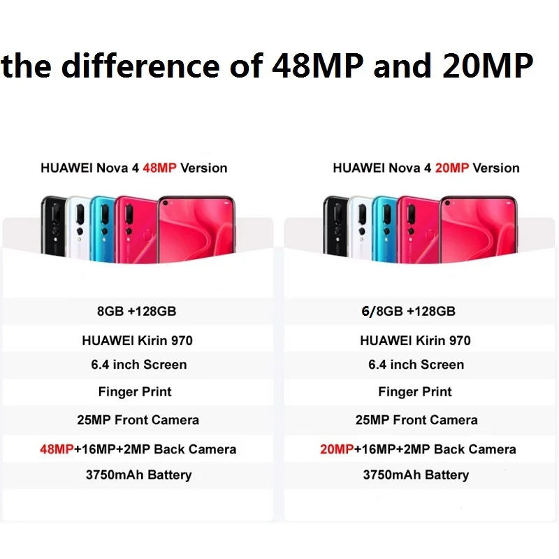 DHL Быстрая HuaWei Nova 4 4G LTE мобильный телефон Kirin 970 Android 9,0 6," ips 2310X1080 8 Гб ram 128 ГБ rom МП отпечаток пальца