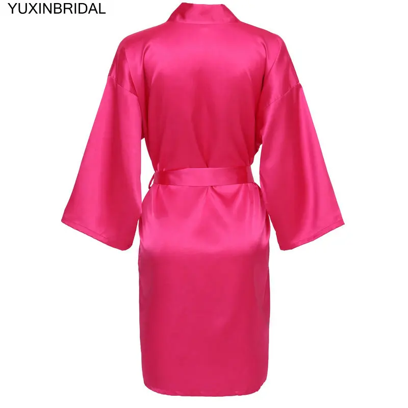 Hot Pink YUXNBRIDAL Атласный халат для невесты, Свадебный банный халат, одежда для невесты, Свадебный Однотонный женский халат до колена - Цвет: Hot Pink
