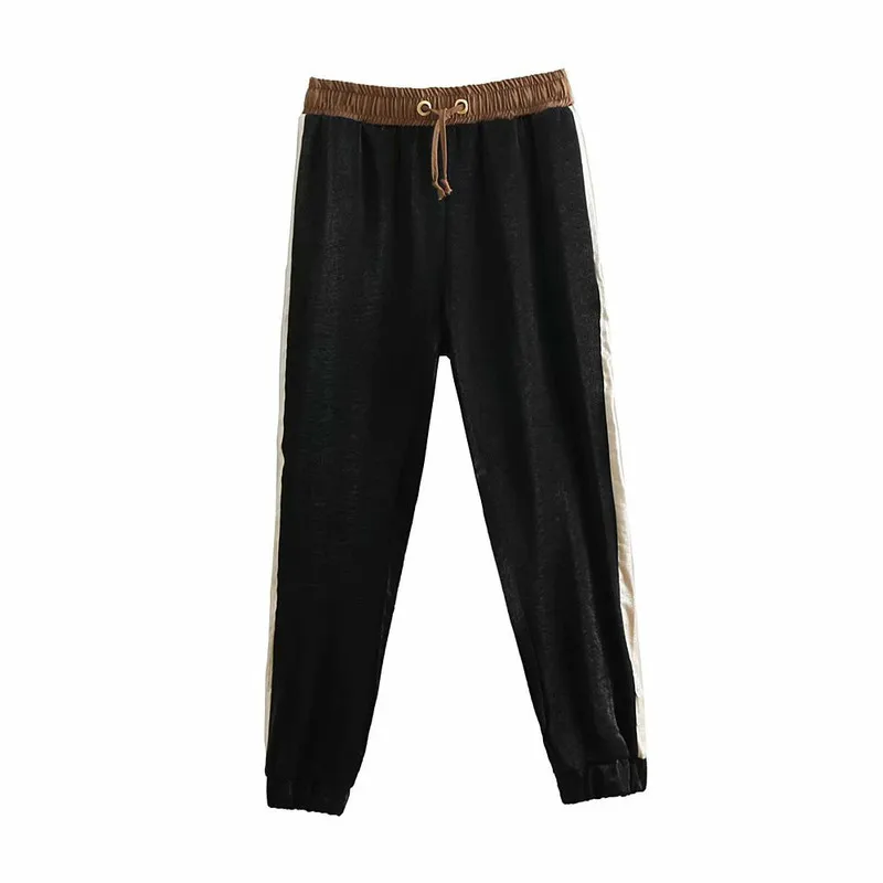 Sports suit female Hooded Jacket Patchwork Color Sweatshirt casual Drawstring Striped Jogging Pants 2021 spring new Tracksuits |