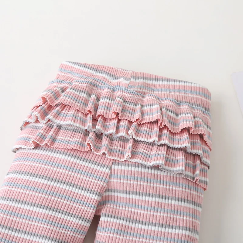 

New Spring Fall Baby Girl Outfit 2pcs Set Cotton Striped Ruffles Long Sleeve Tops+trousers Casual Home Baby Girl Clothes 0-24M
