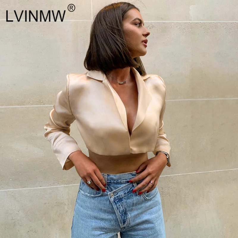 LVINMW Сексуальная Золотая Мягкая Шелковая атласная блузка Рубашки 2019 Осенняя