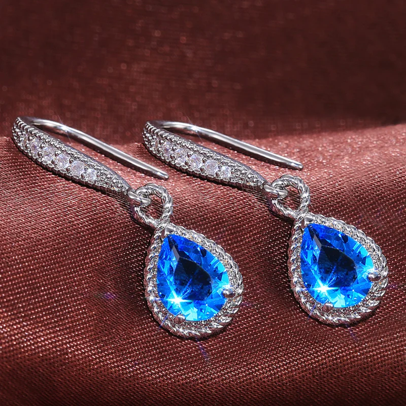 

Gorgeous AAA Sky Blue Cubic Zirconia Water Drop Dangle Earrings for Party Noble Wedding Women Earrings Classic Jewelry