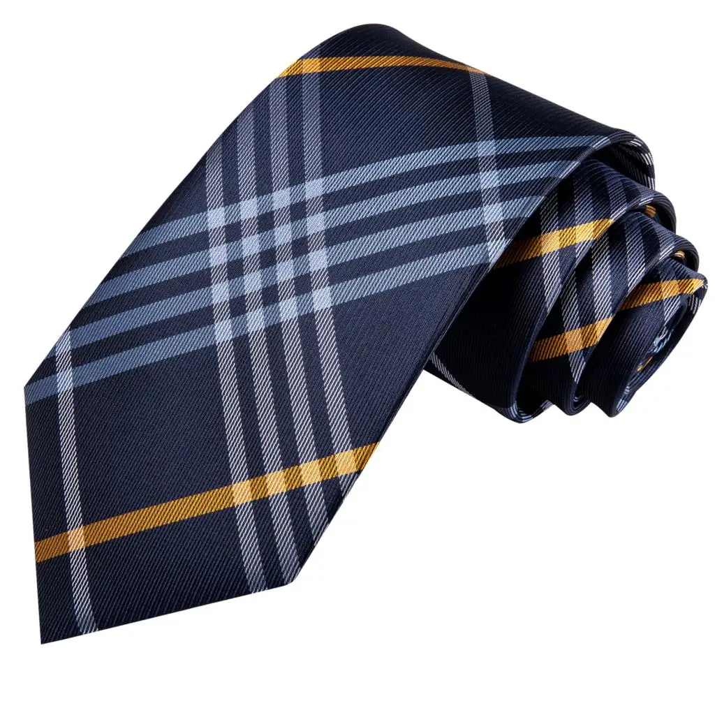 Привет-галстук Шелковый Свадебный галстук для мужчин синий белый PlaidHandky Запонки