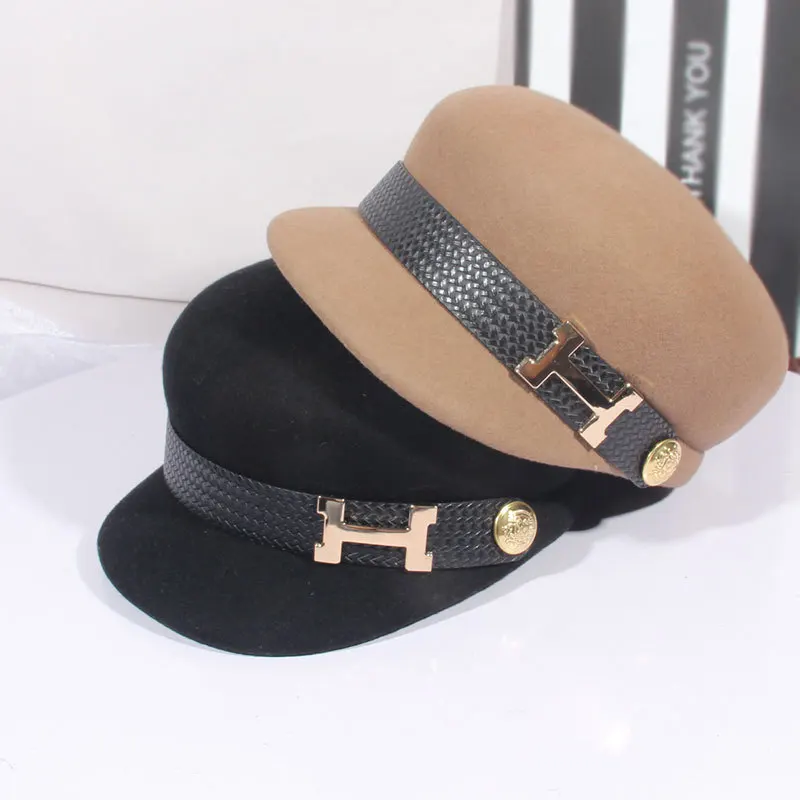

British Retro Octagonal Hat Casual Pure Wool Beret Women Autumn and Winter Warm Flat Top Temperament Military Cap Peaked Hat