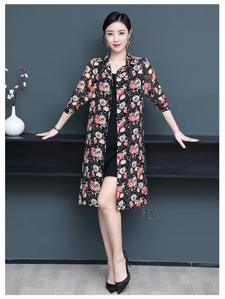 TingYiLi Women Printed Kimono Cardigan Summer Button Up Long Sleeve Boho Shirt Long Floral Chiffon Blouse Top Ladies Plus Size womens shirts and blouses