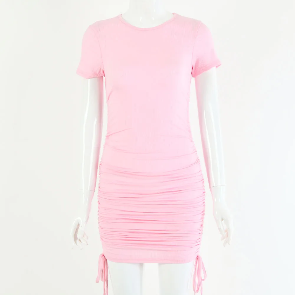 Женское Хлопковое платье с коротким рукавом красное или серое облегающее Платье