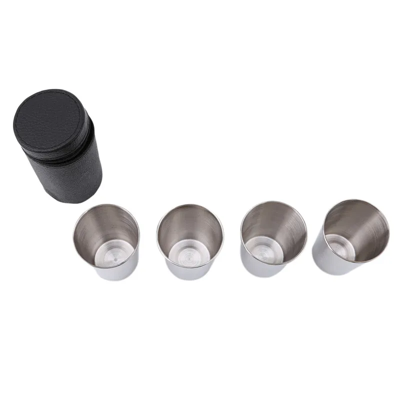 4 Pcs 30ML 70ML 180ML Stainless Steel Camping Cup Mug Hiking Portable Tea Coffee Beer With Black Bag | Дом и сад