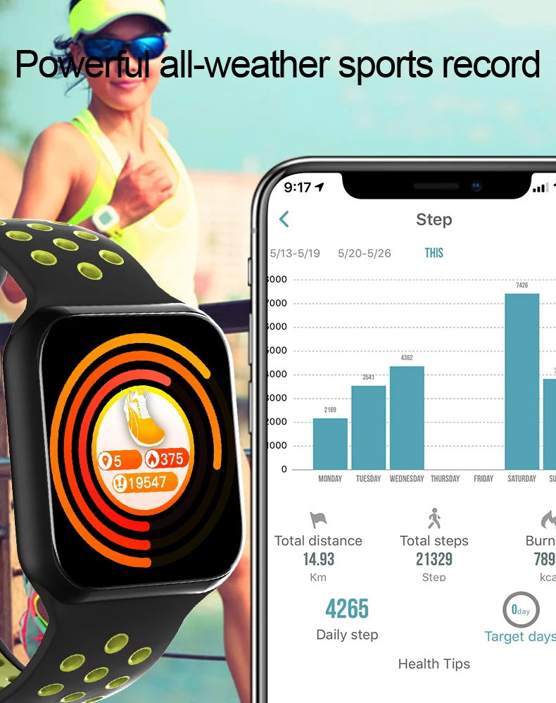 Wearpai F8 Смарт-часы спортивные фитнес-часы Смарт-монитор сердечного ритма браслет калории напоминание о звонке водонепроницаемый