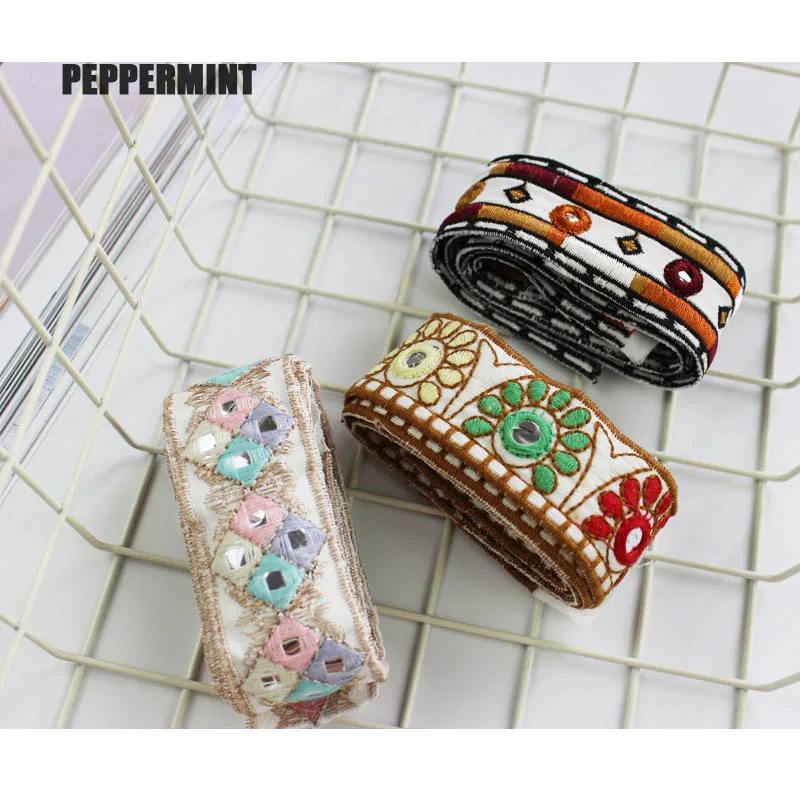 1 ярд 32 мм Этническая ВЫШИТАЯ ткань отделка зеркальные кружева жаккардовые ленты