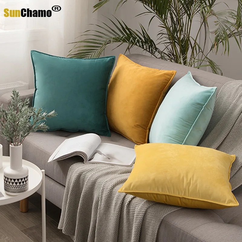 Yellow Green Velvet Home Decor Pillow Cover Decoration Pink Grey Velour Cushion Cover Sofa 30X50CM/50X50CM/45X45CM Pillow