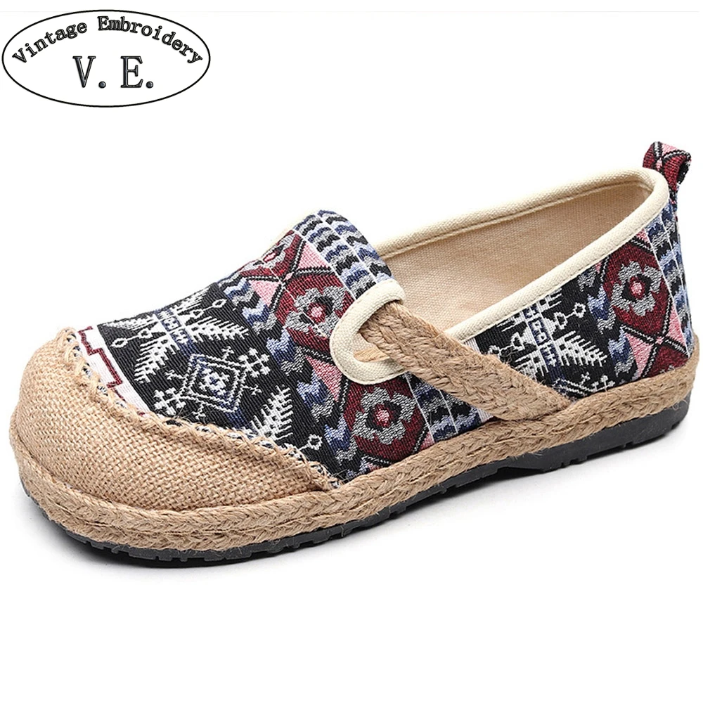 Винтажные женские льняные туфли эспадрильи парусиновые Лоферы ручной работы с
