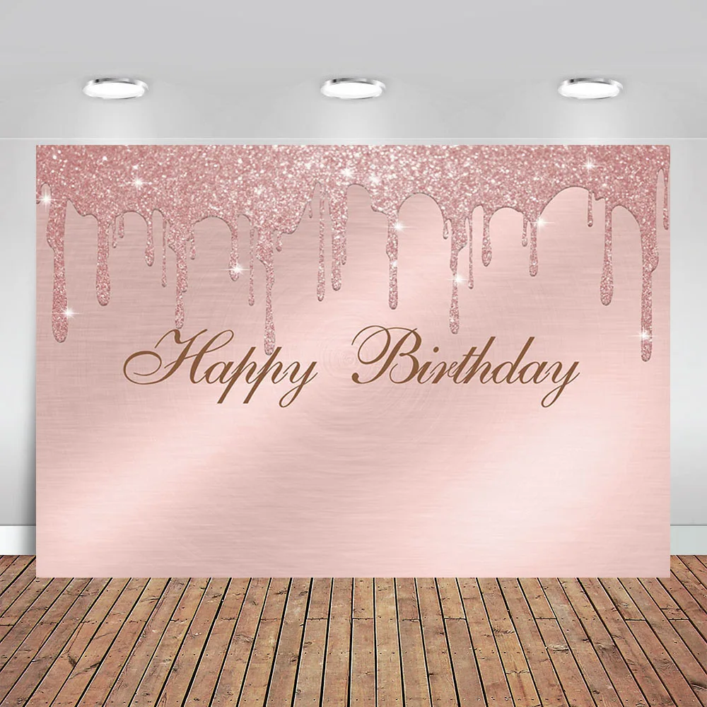 

Photography Background Pink Golden Glitter Girl Happy Birthday Party Baby Shower Decorations Backdrop Photo Studio Prop