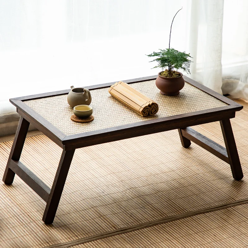 

Japanese Solid Wood Bamboo Rattan Weaving Coffee Table Floor Leisure Folding Tea Table Living Room Furniture Tatami Side Table