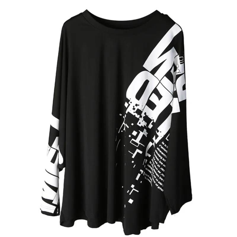 

Vefadisa Black White Batwing Sleeve Women T-shirt 2021 Spring Letter Print T-shirt Long Sleeve Plus Size Women T-shirt QYF4944