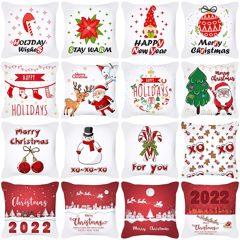 

Home Decor Christmas Pillowcase Peach Skin Cartoon Santa Cushion Cover Christmas Decoration for Home Happy New Year 2022 Coussin