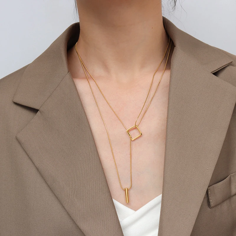 

1 шт. двойное ожерелье, Женский блестящий кулон, простая цепочка до ключиц, высокие ювелирные изделия вечерние ринки и свадьбы