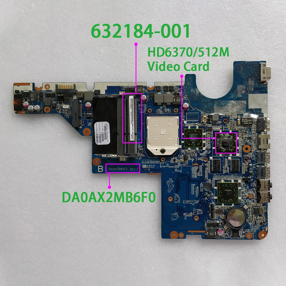 632184-001 w HD6370/512M GPU for HP G42-371BR G42-372BR G42-373BR G42-374BR G42-460BR Laptop Notebook PC Motherboard Mainboard