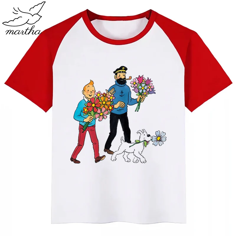 Tintin/модная футболка с рисунком для маленьких мальчиков и девочек Детский топ