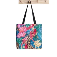 2021 shopper koi pond tote bag printed tote bag women harajuku shopper handbag girl shoulder shopping bag lady canvas bag