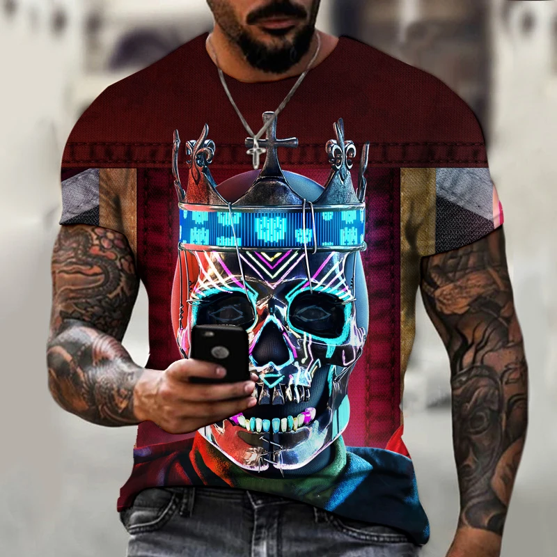 Sumer New Mens Skull T shirts Brand punk style finger skull 3Dt- Men Tops Hip hop 3d print punisher T-shirt dropshi | Мужская одежда
