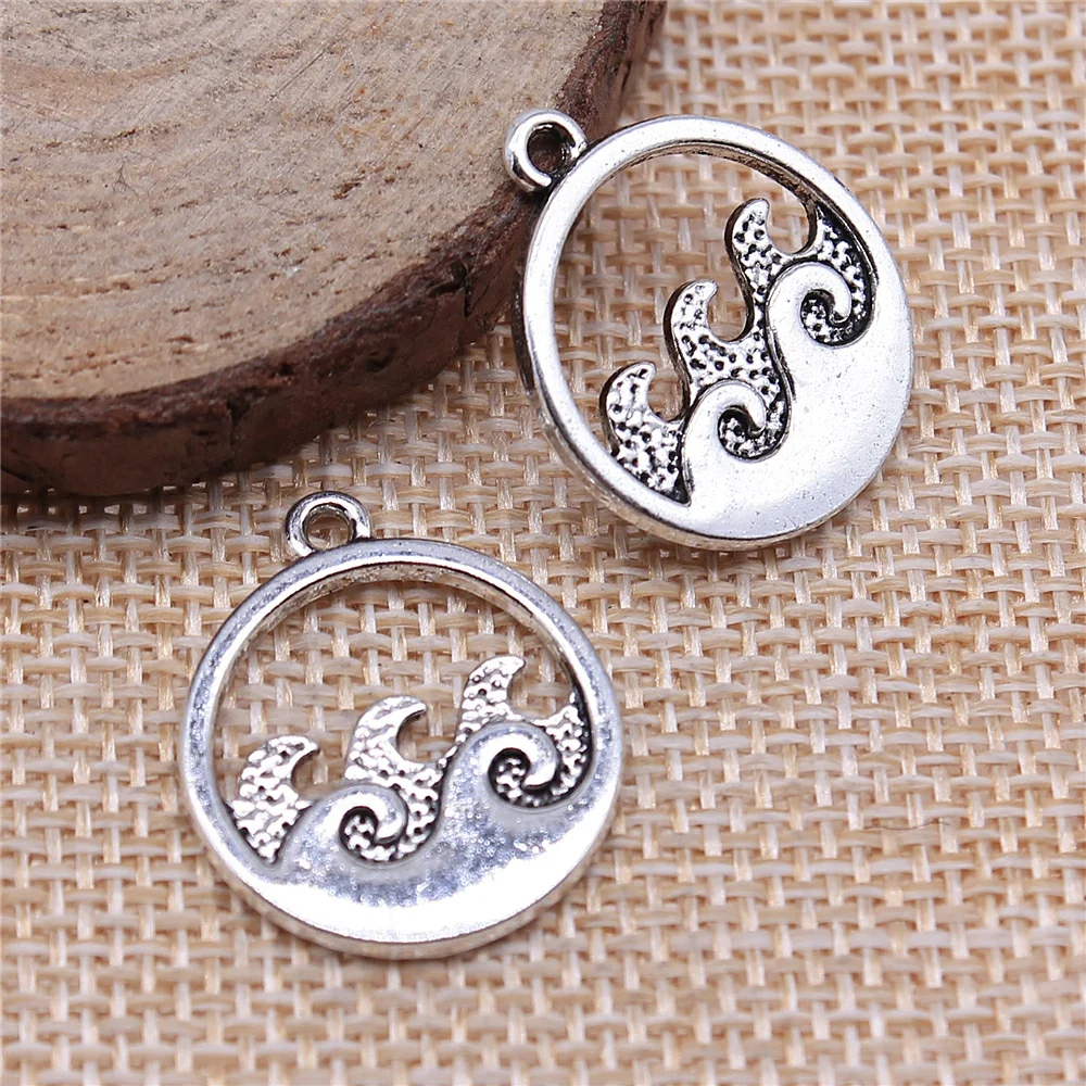 

free shipping 24pcs 20x24mm antique silver Waves charms diy retro jewelry fit Earring keychain hair card pendant accessories
