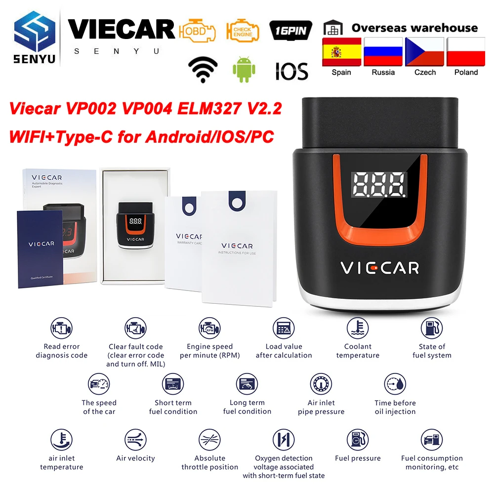 Viecar VP004 VP002 ELM327 WIFI OBD2 автомобильный диагностический OBD 2 USB сканер инструмент