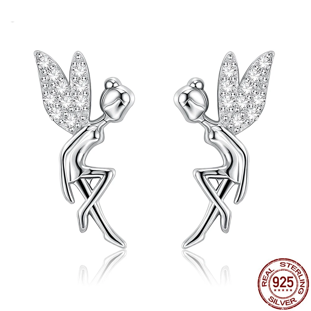 

ZEMIOR Romantic Earrings Genuine 925 Sterling Silver Cute Fairy Elves Exquisite Stud Earrings For Women Fine Jewelry Hot Selling