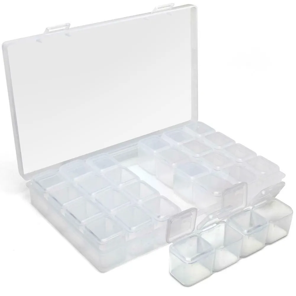 

28 Diamond Painting Storage 17.5cm X 10.5cm X 2.6cm Boxes Bead Organiser Tray Art Beads Embroidery Case Water Drill Tool Bead