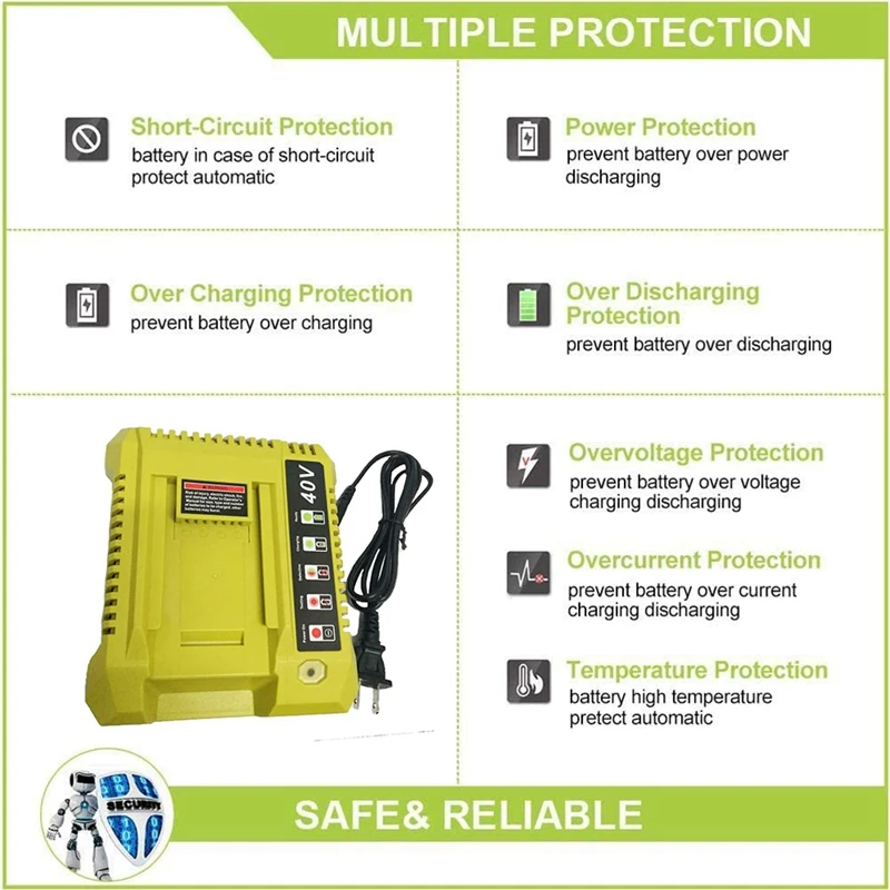 

OP401 40V Lithium-Ion Battery Charger for Ryobi OP4050A OP4015 OP4026 OP4030 OP4040 OP4050 Battery US Plug