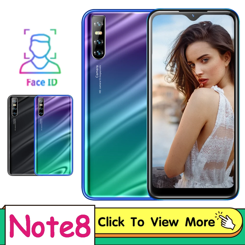 Мобильный телефон Note 8 WaterDrop Face ID экран 6 26 дюйма четырёхъядерный 4 Гб 64 ГБ