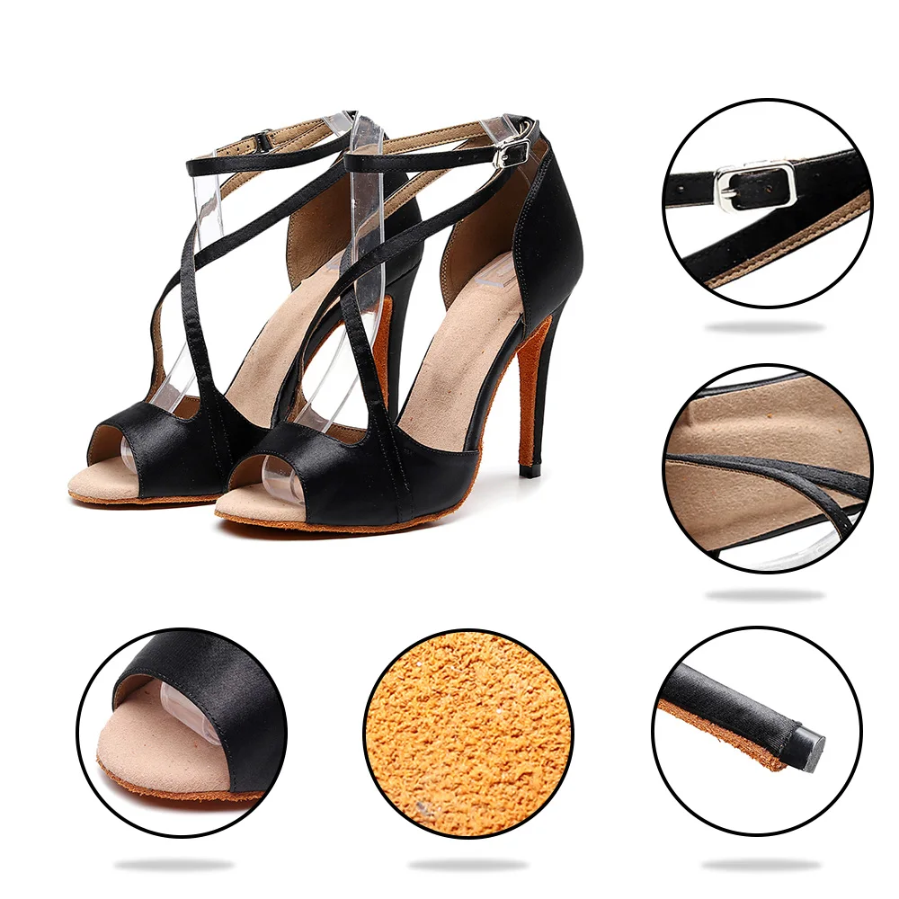 Dance Shoes Heels For Women Latin Dancing Shoes Ballroom Sandals Black Red Blue Salsa Shoes Elegant Double T-Bar Design