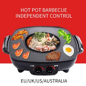 double temperature control multifunctional household electric hot pot large capacity barbecue frying shabu electric hot pot free global shipping