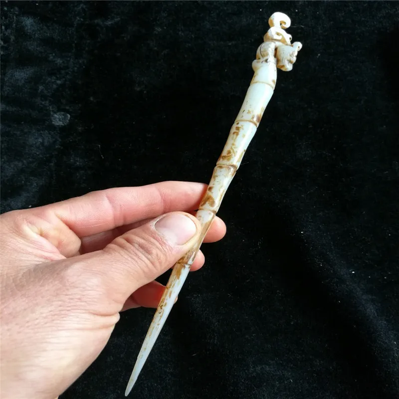 Китайские старые резная вручную полые статуи дракона фазана из нефрита