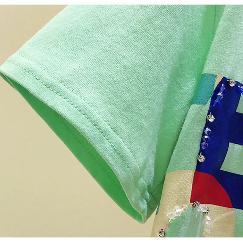 

2021 Fashion Women's Tshirt O Neck Short Sleeve T-shirt Woman Diamonds Letter Cotton T Shirt Casual Korean Style Tee Femal Tops