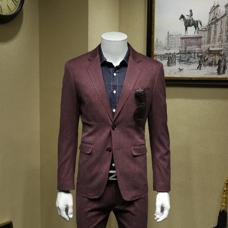 Мужской костюм 2019 мужские костюмы с брюками темно-красные свадебные для мужчин