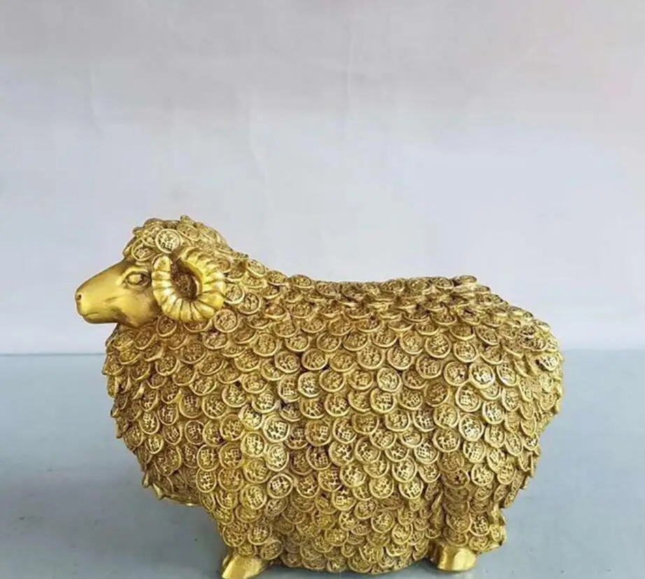 Медь статуя Творческий Чистая медь денежная овечка зодиака овец товары для дома