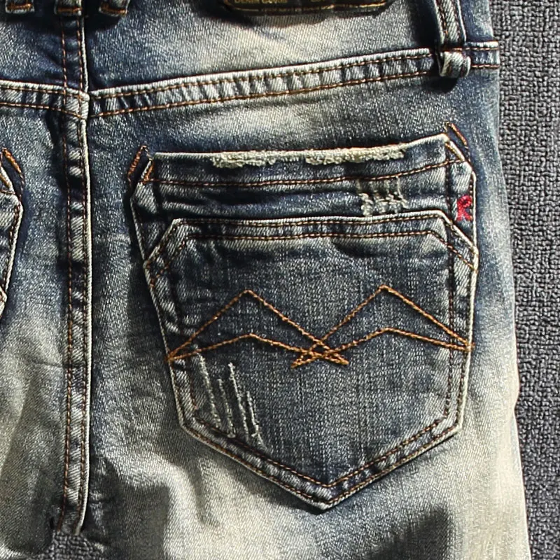 Newly Vintage Fashion Men Jeans High Quality Elastic Slim Fit Ripped Jeans Men Retro Distressed Wash Designer Casual Denim Pants