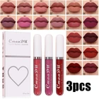 Набор матовых жидких помад, 3 шт., водостойкий стойкий сексуальный нюдовый блеск для губ, антипригарная чашка, макияж, розовая, красная бархатная Помада для губ