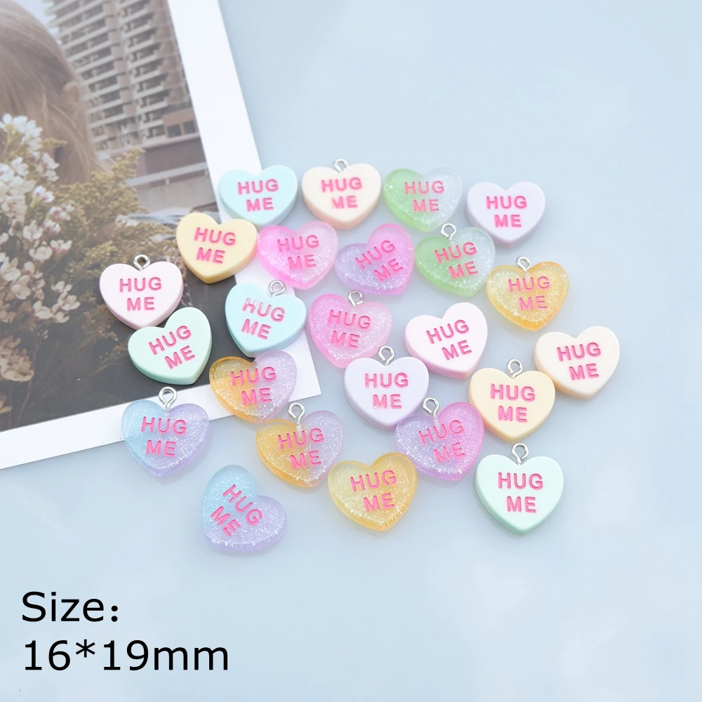 Милые шармы в форме сердца для обнимания меня кабошон из смолы с плоской задней